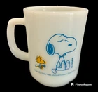 Vtg Snoopy Woodstock Coffee Break Anchor Hocking Fire King milk glass mug 1965