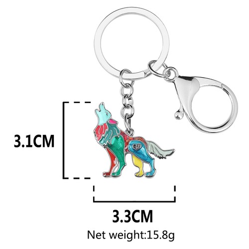 Enamel Alloy Floral Roaring Wolf Keychains Gifts Wild Animals Jewelry Bag Charms - Picture 5 of 11