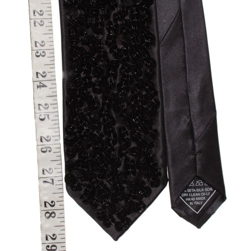 Italo Ferretti NWT Sequin Neck Tie in Solid Black 100% Silk Made in Italy - Bild 5 von 10