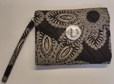 Vera Bradley Black White Floral Wristlet 5" X 6 1/2" Wrist Strap Quilted