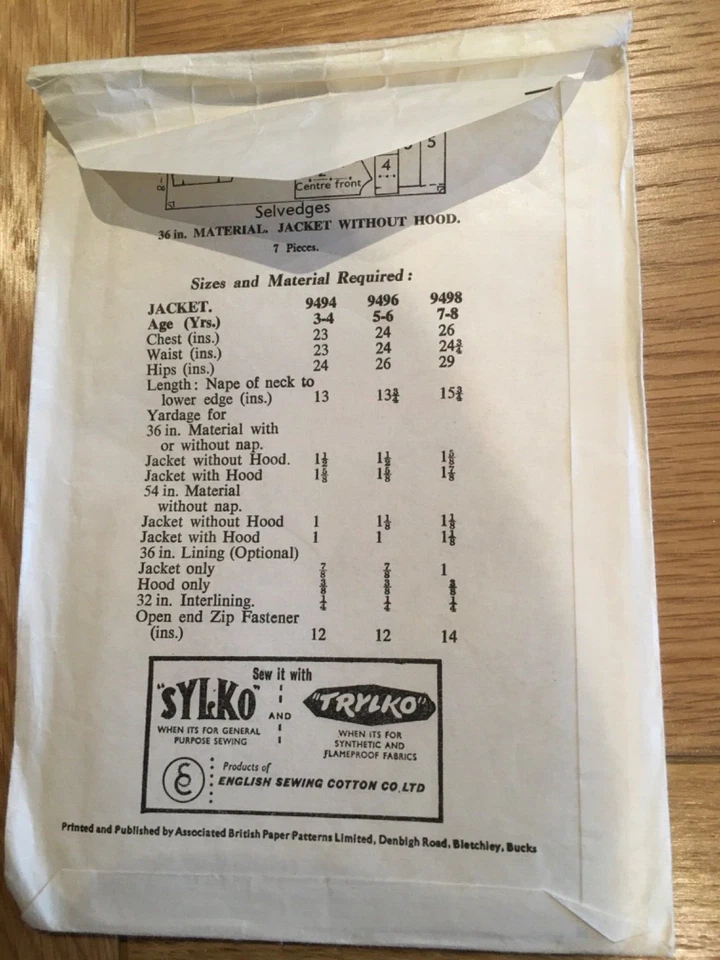 1960’s ORIGINAL BLACKMORE Sewing pattern 9498 jacket ages 7-8 PRE-CUT  FREE  P&P - Image 2 of 3