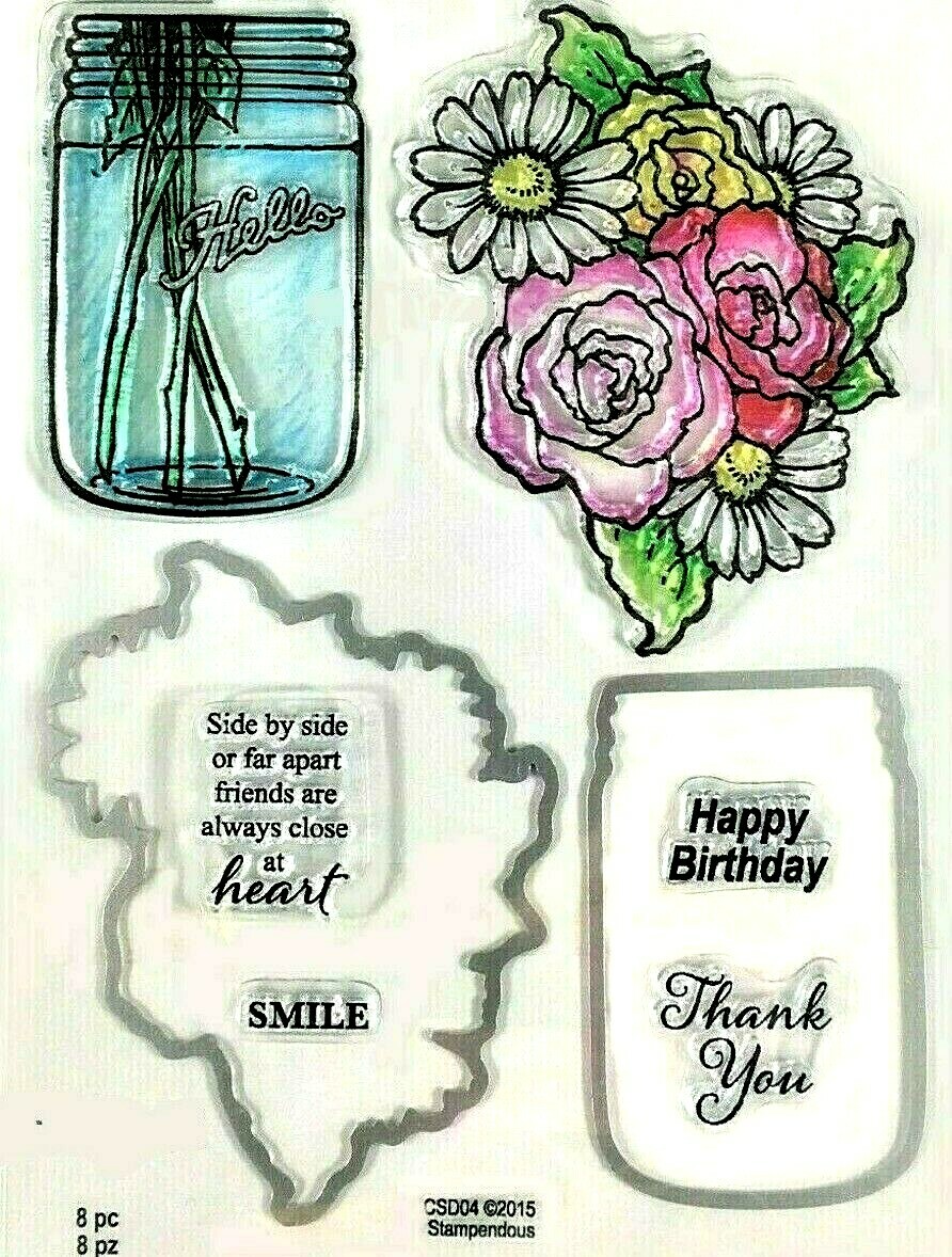 Stampendous Hello Mason Jar Flowers Clear STAMPS & Cutting Dies CSD04