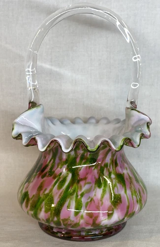 Fenton Vasa Murrhina Rose Aventurine 7” Basket  Pre Logo 1960’s