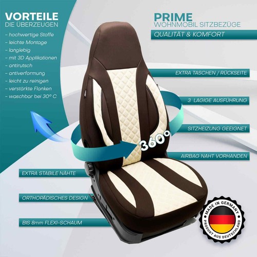 Fundas de asiento de autocaravana piloto adecuadas para Fiat Ducato Maxi (marrón-Beige) - Imagen 11 de 11
