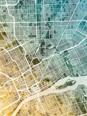 Poster - Detroit Map, Modern Abstract City Streets, 4 Sizes