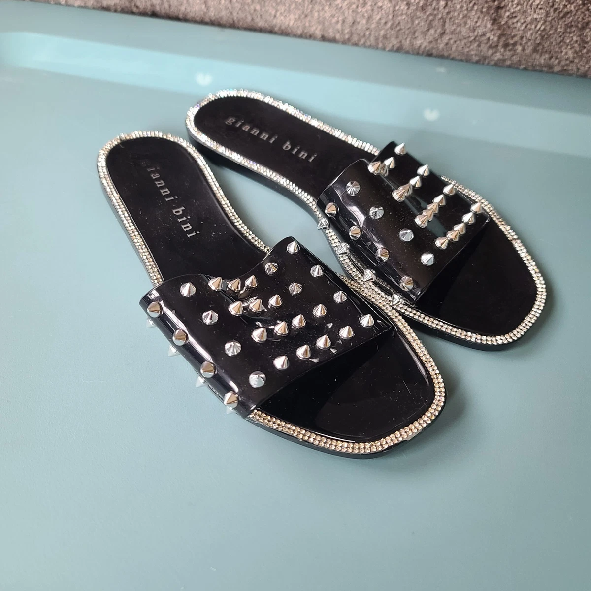 Gianni Bini Ladies Studded Slide Sandals Size 6 Black Solid eBay