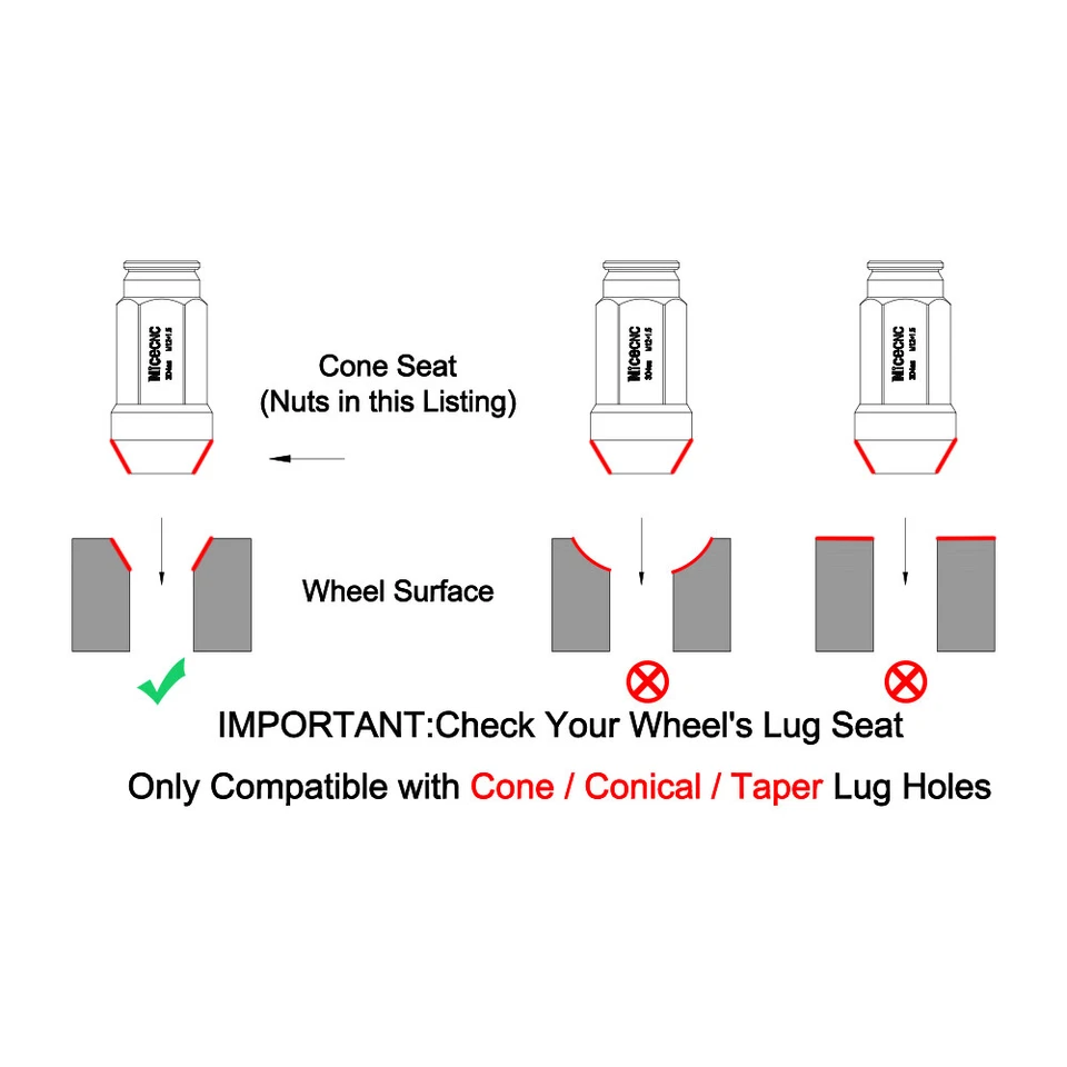 NICECNC T304 Stainless Steel 20X M12X1.5 12mmX1.5 12X1.5 Conical Wheel Lug Nuts Foto 2 de 4