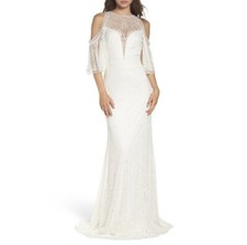 TADASHI SHOJI Bridal LUZ Embroidered Cold Shoulder Gown Retail 780