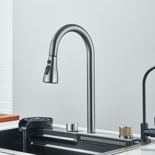 Multi Purpose Kitchen Sink Stainless Steel Single Bowl Waterfall Kitchen Faucet - Picture 11 of 14