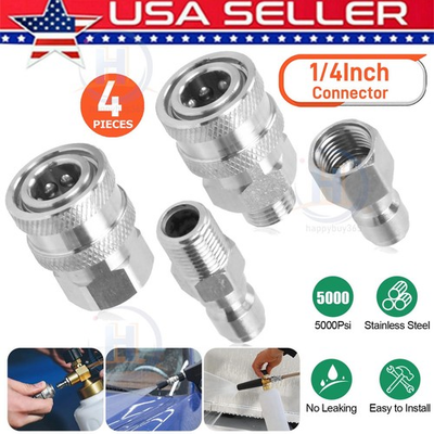 #ad 4Pcs Set NPT 1 4quot; Pressure Washer Adapter Stainless Steel Quick Connect Fitting $12.00