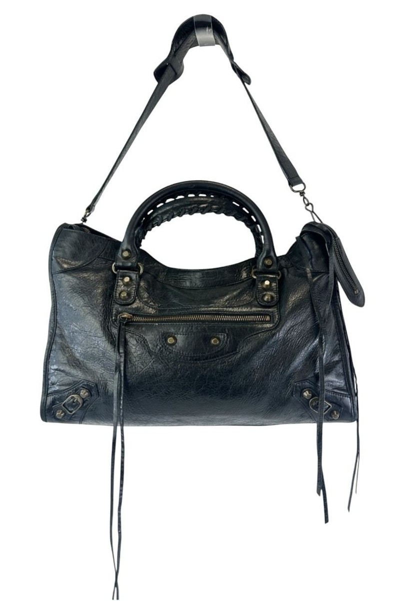 BALENCIAGA City Satchel Bag Giant 12 Hardware Medium Black Chevre