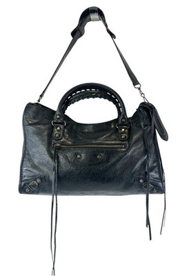 BALENCIAGA City Satchel Bag Giant 12 Hardware Medium Black Chevre