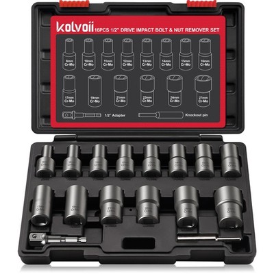 Deep Bolt Extractor Kit, 1/2'' Drive Impact Bolt&Nut Remover Set,Lug Nut Removal
