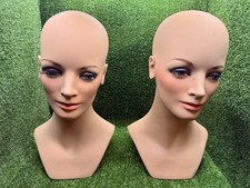Lot of 4 Vintage Fiberglass Mannequin Head Wig Painted Eyes Bust Makeup Art