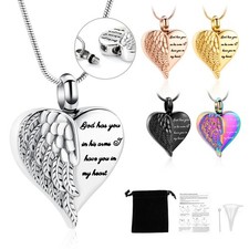 Elegant Angel Wing Heart Necklace Urns Cremation Ashes Keepsake Memorial Jewelry