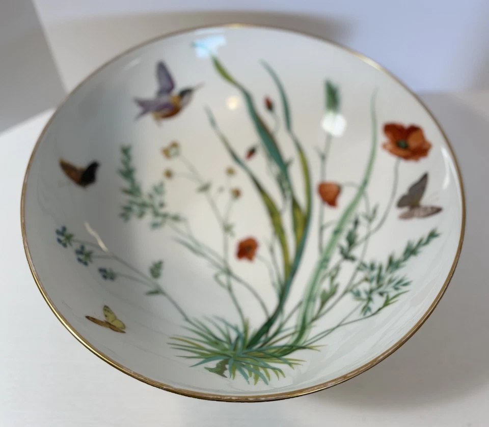 VTG Large Gold Rimmed Handpainted Punch Bowl with Birds, Butterflies and Plants - Image 3 of 4