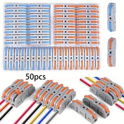 50 Piece Inline Lever Wire Connectors Kit for Compact Splicing and Quick Connect