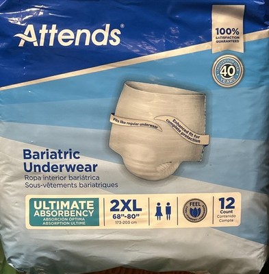 ATTENDS Bariatric Underwear Size XXL 12 Count Ultimate Absorbency Unisex