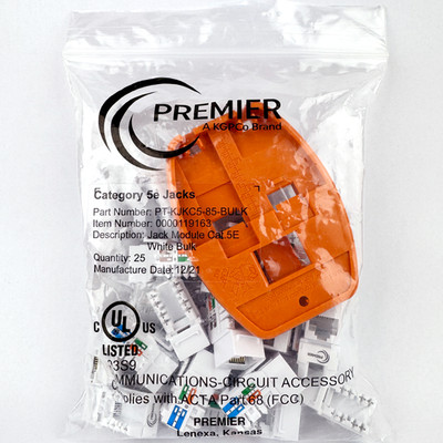 25-Pack Premier PT-KJKC5-85-BULK Cat.5E Keystone Jack Module White NEW