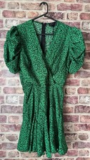 A X Paris Green Leopard Print Skater Wrap Dress Size 14 Puff Sleeve New