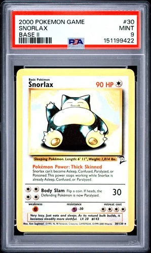 2000 POKEMON BASE SET 2 #30 SNORLAX PSA 9