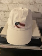 White Baseball Cap With American Flag Embroidered Patch 100 Cotton