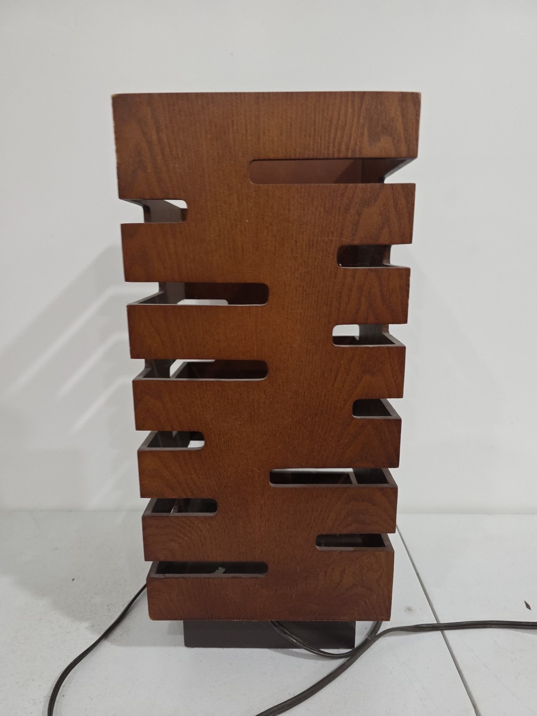 Mid-Century style Modern Danish Teak Walnut Wood Cut Outs Mod 24” Lamp