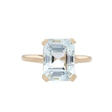 14K Yellow Gold Emerald Cut Aquamarine Ring 11x9mm Elegant Size 5.25