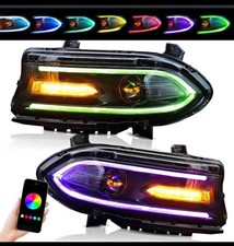 For 2015-2021 Dodge Charger LED Projector Headlights RGB Color Change Lamps L+R