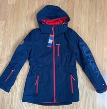 New Tommy Hilfiger Women  s 3-in-1 Hooded Jacket Navy Red All Weather Size Large