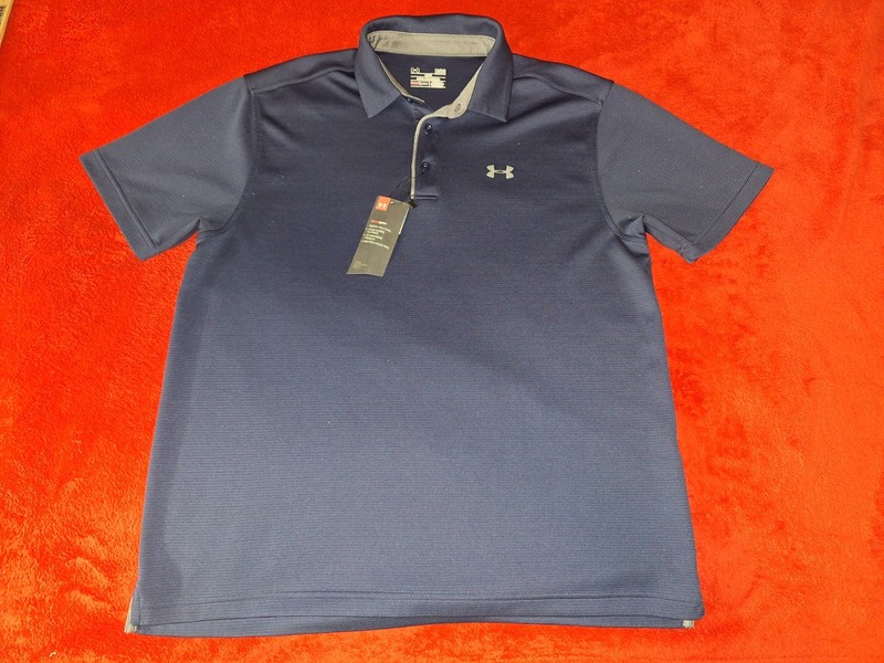 UNDER ARMOUR  HEATGEAR    GOLF   MENS  LARGE NAVY BLUE & GRAY    POLO  SHIRT NEW