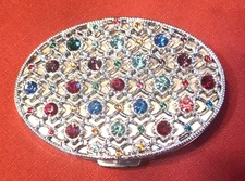 VTG MCM Dorset Fifth Avenue Mirrored Powder Compact Jeweled & Silver Toned Oval