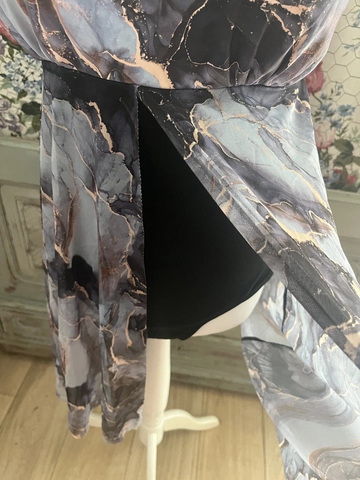 Costume da bagno con vestito sopra attaccato taglia 1xl blu effetto marmo  - Immagine 2 di 4