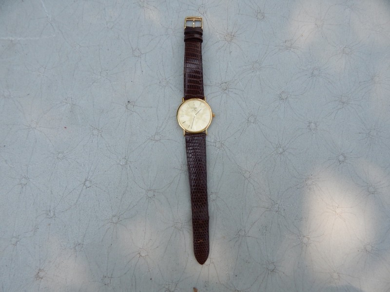 LONGINES VINTAGE 150 7229 GOLD DIAL QUARTS WATCH W/ ORIGINAL LIZARD SKIN BAND