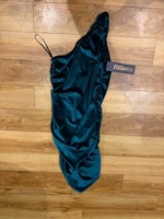 One Shoulder Ruched Velvet Dress Dark Green Size 10 Brand New with Tags