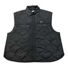 Nike Womens Oversized Quilted Essential Black Vest Snap Pockets XL FB8737 010