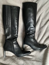 DUO SLIM CALF Black Leather Knee High Boots 3” Slim Heel Size 35 (Uk 2)