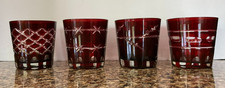 4 Pottery Barn Bohemian Ruby Red Cut Clear Glass Votive Holders NEW OTHER