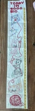 Vtg 1950s 60s Children's Growth Height Chart Cross Stitch Handmade Retro Cat Dog