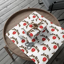 Personalize Customs Bourbon Whiskey Jim Beam Fans Birthday Gift Wrap Paper Satin