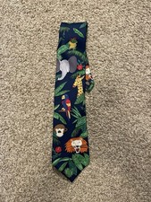 SAVE THE CHILDREN "Jungle Animals" 100 Silk Tie Navy Blue Vintage