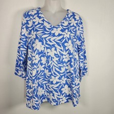 Denim & Co Essentials Top Medium Favorite Jersey Knit Blue Floral V Neck Pull On
