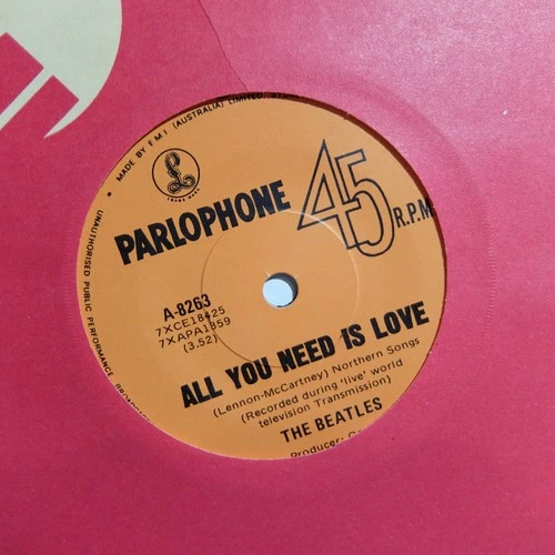 The Beatles - All You Need is Love (Parlophone A-8263) Aust. ORANGE Labels 45