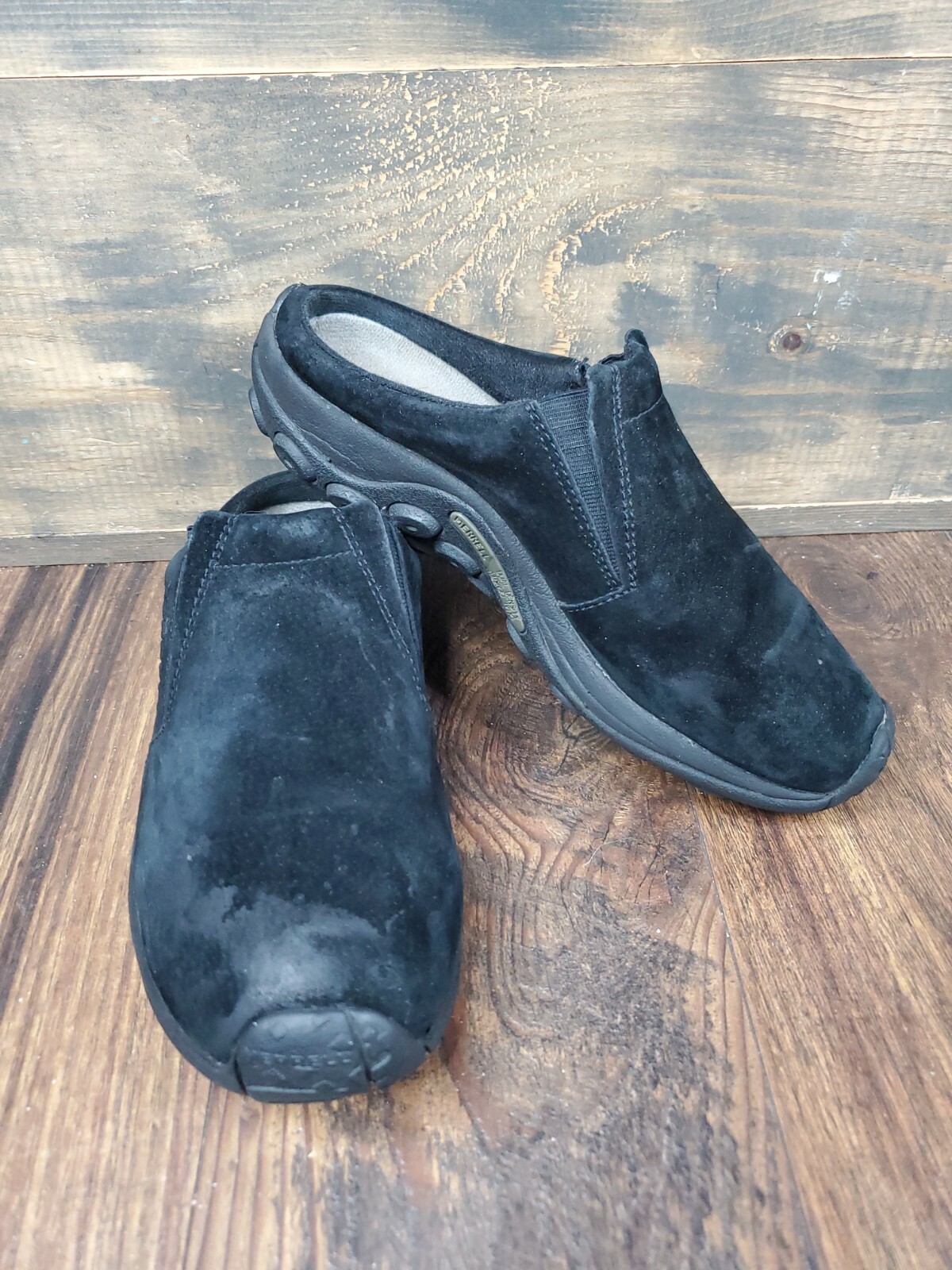 Merrell Black Jungle Slide Suede Clogs Dual Density Womens Size