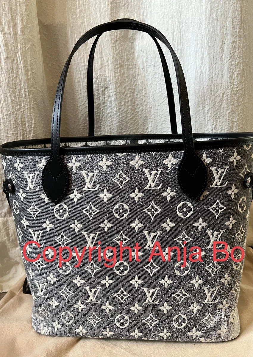 Original Louis Vuitton Tasche Neverfull MM jacquard denim gris 