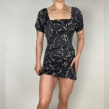 SALTWATER LUXE Floral Square Neck Mini Dress Short Sleeve Ruffle