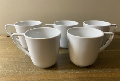 Set of 5 EUC  Sur La Table Bistro White Porcelain Coffee Mugs Tea Cups Rare