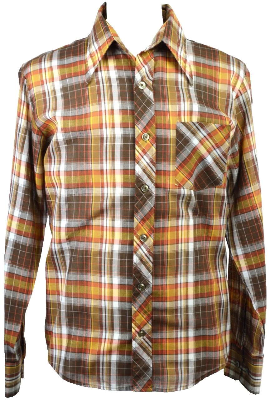 POLYCOTTON Marrón 1970s Vintage Casual Shirts for Men