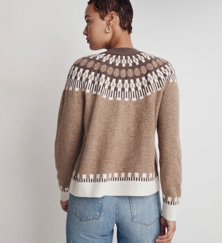 NWT Madewell Fair Isle Frankfort Cardigan Tan Cream Merino Wool LARGE $128 MSRP - Picture 4 of 14