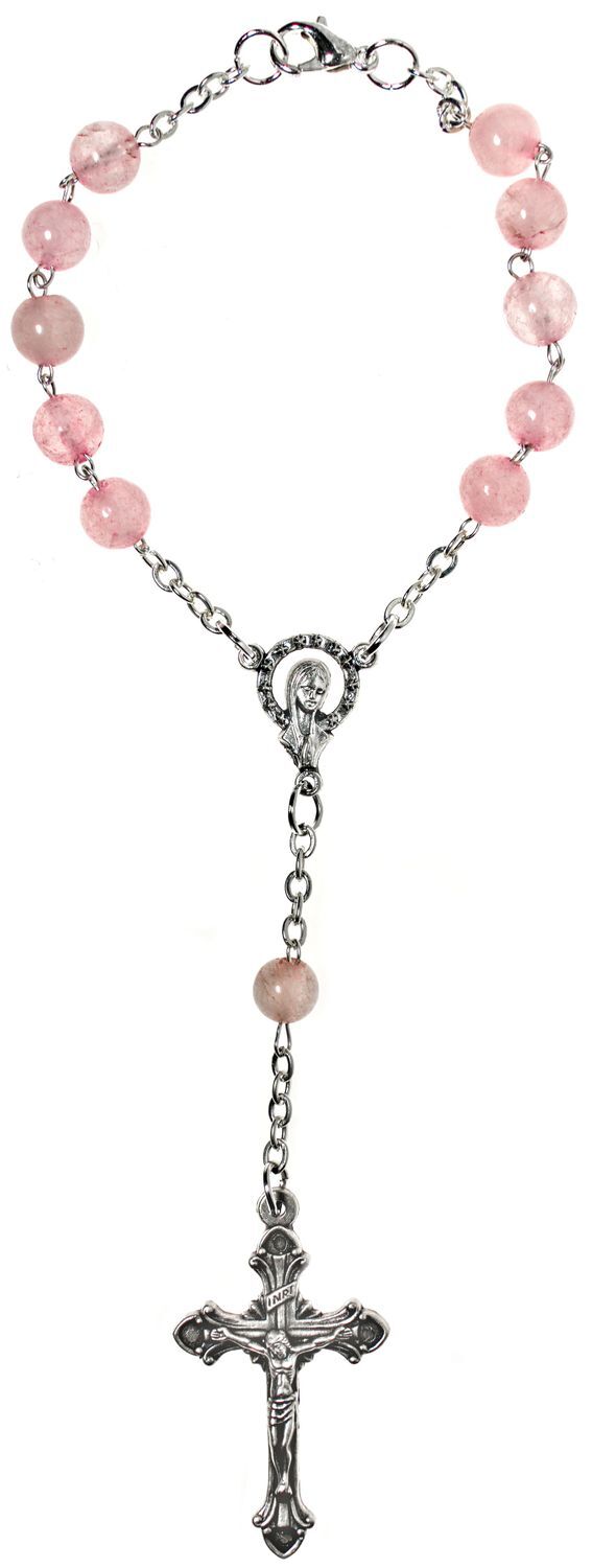 Rosenkranz Rosenquarz Perle rund Ø 6 mm gekettelt 48 cm Auto Rosenkranz